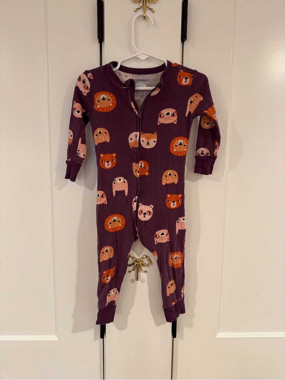 Old Navy Purple Animal Face Zip One-Piece Footie